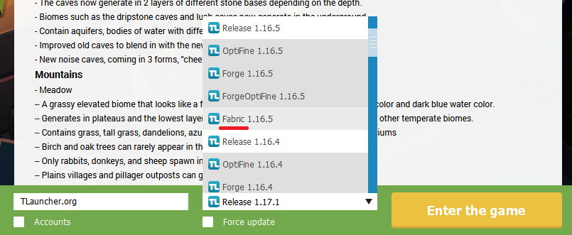TLauncher Fabric example